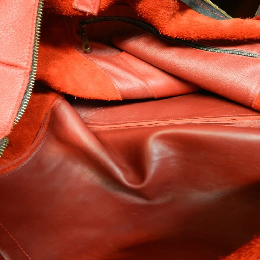 Urban Artisan Leather red X-Large tote bag purse weekender Unstructured zip top
